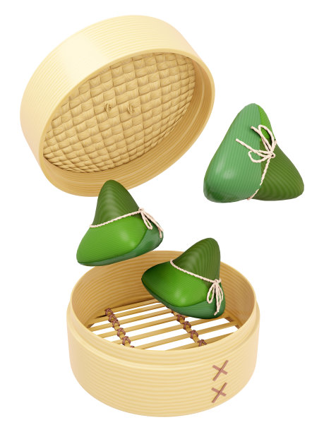 3D渲染蒸笼和传统小吃粽子，适合端午图片下载