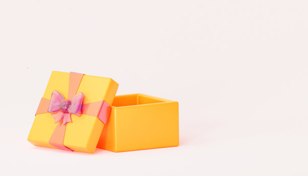 一个节日开放的礼物在一个美丽的透明蝴蝶结的最小风格。3d渲染图。图片下载