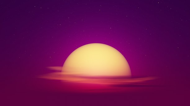 夕阳红紫粉，满天繁星。三维渲染图片下载