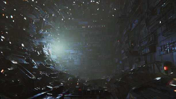 赛博朋克的未来之城，烟雾。由混凝土和金属建造的建筑物。夜之光。三维渲染图片下载