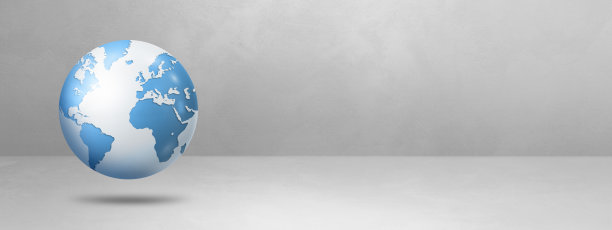 世界地球仪，浅蓝色地球地图，孤立在白色上。横幅背景图片下载