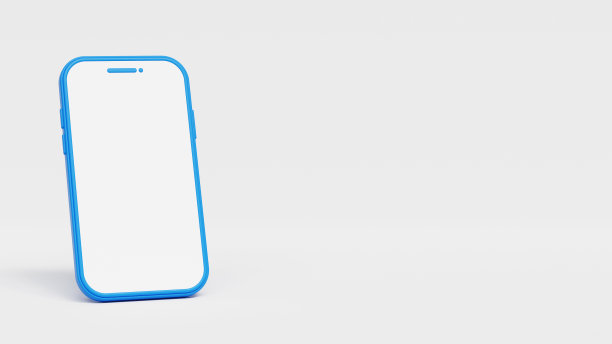 蓝色智能手机模型与自由空间的文字，3D插图模板。手机前视图上的白色背景图片下载