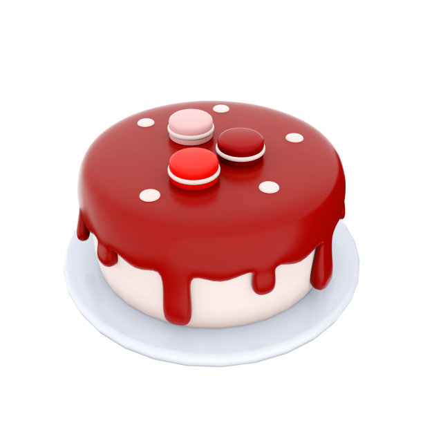 3d渲染蛋糕与马卡龙在顶部图标。3d渲染甜点马卡龙和巧克力糖霜图标。上面有马卡龙的蛋糕图片下载