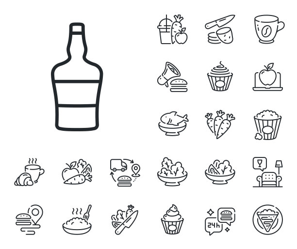 苏格兰威士忌瓶线图标白兰地酒标志图片下载