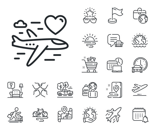 蜜月旅行线图标爱情旅行标志飞机图片下载