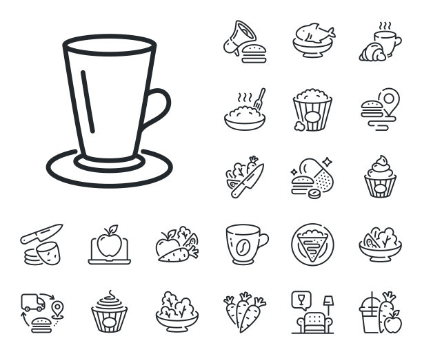 杯茶线图标新鲜饮料标志可丽饼图片下载