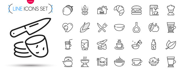 包装食品冰淇淋和干邑瓶线图片下载