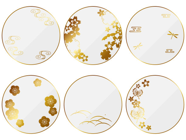 6种豪华的日本花纹框图片下载