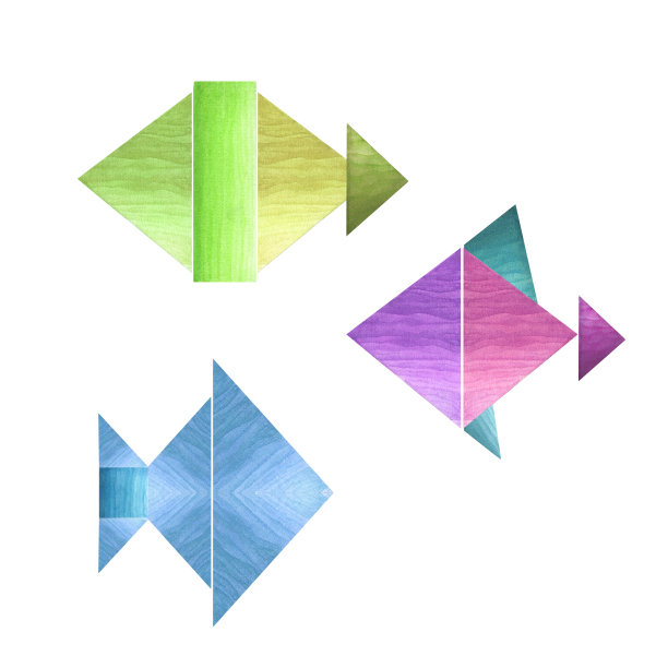 五颜六色的鱼从木块隔离在白色的背景。为儿童房，明信片，贺卡，生日和婴儿秀卡片设计的水彩插图图片下载