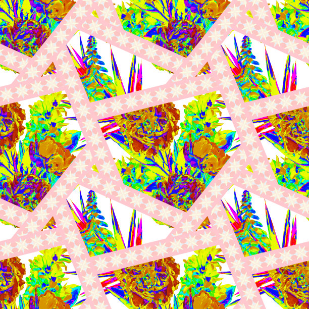 几何与春天的花朵无缝图案。图片下载