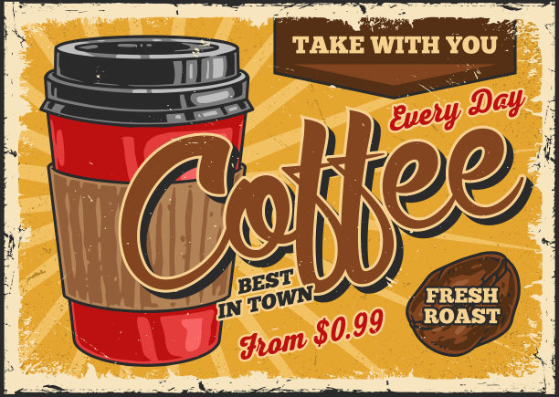 咖啡休息时间老式传单五颜六色图片下载