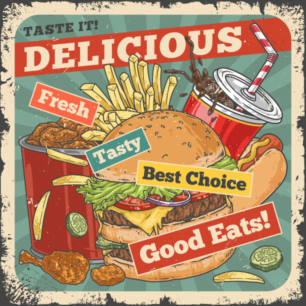 街头小吃老式传单五颜六色图片下载