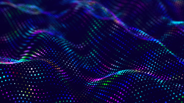 灯光背景。彩色音乐波。大数据数字代码。未来的点插图。3D图片下载