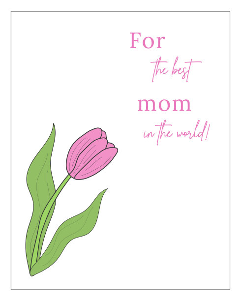 一张可爱时尚的卡片，送给世界上最好的妈妈，白底粉红郁金香。为了生日，为了母亲节，只是因为。矢量图图片下载