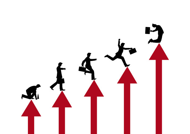 一个商人用箭头在图表上向上走的剪影插图图片下载