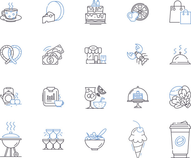 咖啡馆和面包店概述图标集合咖啡馆图片下载