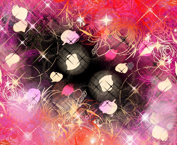 20世纪70年代少女漫画的手绘插画，黑色背景上玫瑰盛开，花瓣飞舞。图片下载