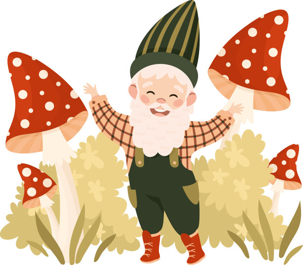 可爱的花园侏儒与飞木耳蘑菇快乐图片下载