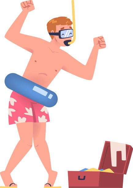 带着潜水面罩和救生圈的快乐男人图片下载