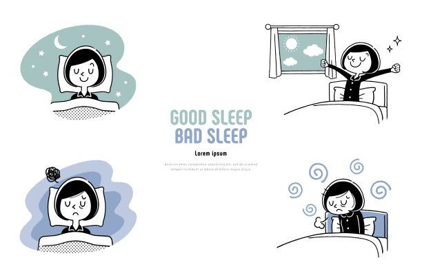 矢量插画素材:睡觉，醒来，睡觉，醒来，孩子图片下载