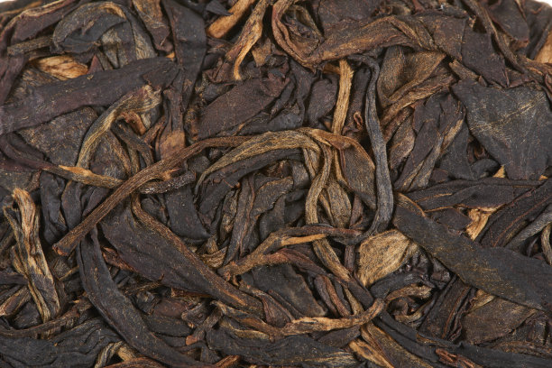 白底压熟普洱茶砖。图片下载