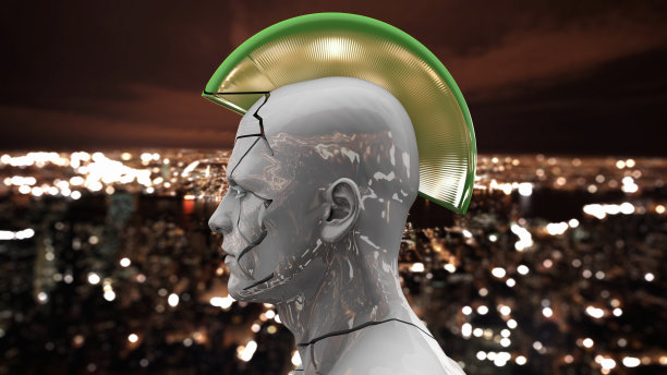 面向城市地平线的朋克机器人图片下载