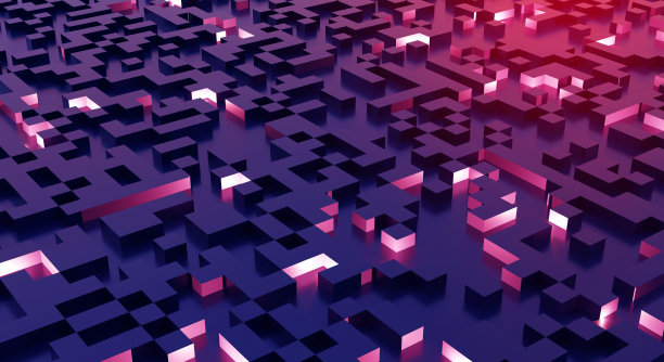 发光像素立方体纹理背景像素图案几何深黑色壁纸马赛克抽象正方形立方体块三维插图骰子图片下载