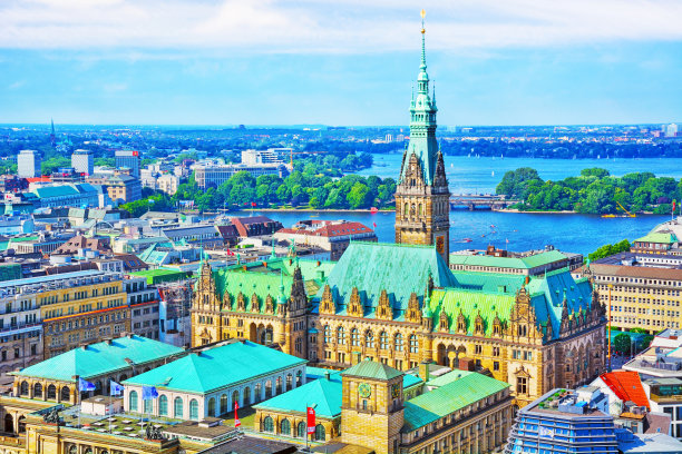 汉堡市政厅鸟瞰图图片下载