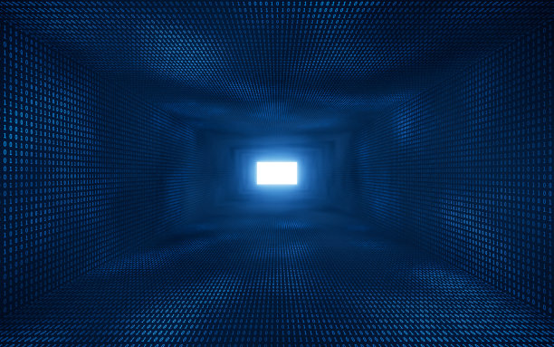深蓝色数字网络隧道，3d渲染。图片下载