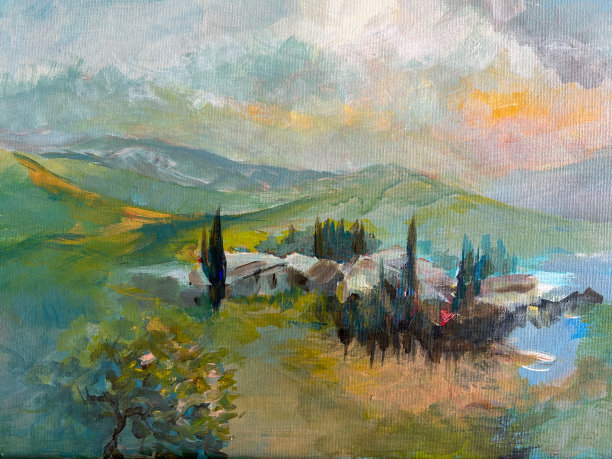 村庄上空的日落图片下载