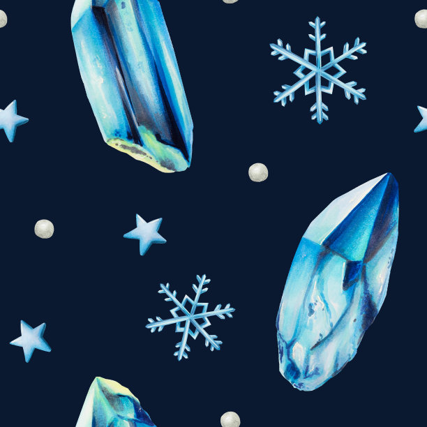 水彩冬季节日无缝图案与冰晶和雪花。手绘圣诞剪贴画在一个孤立的背景。适合设计师，装饰，明信片，包装纸，剪贴簿，封面，邀请函，海报和纺织品图片下载
