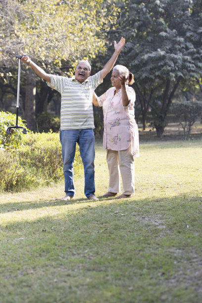 老夫妇在公园里谈笑风生图片下载