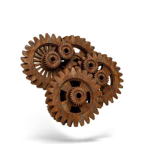 旧的老式框架从生锈的齿轮孤立在白色背景。3d插图。图片下载