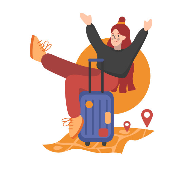 欢欣鼓舞的卡通女人准备出国旅行向量图片下载