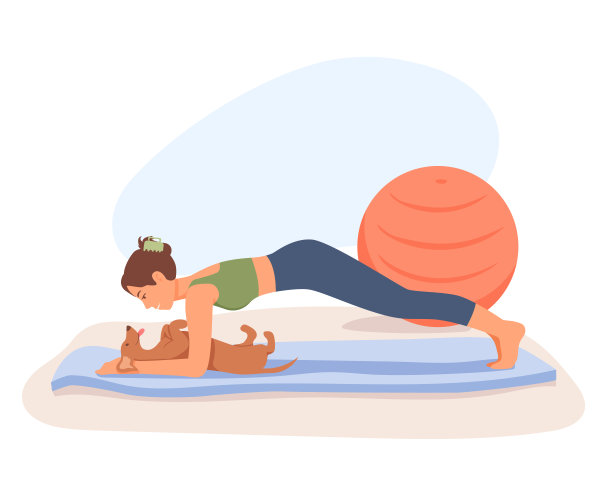 快乐的女运动员带着狗在外面锻炼图片下载