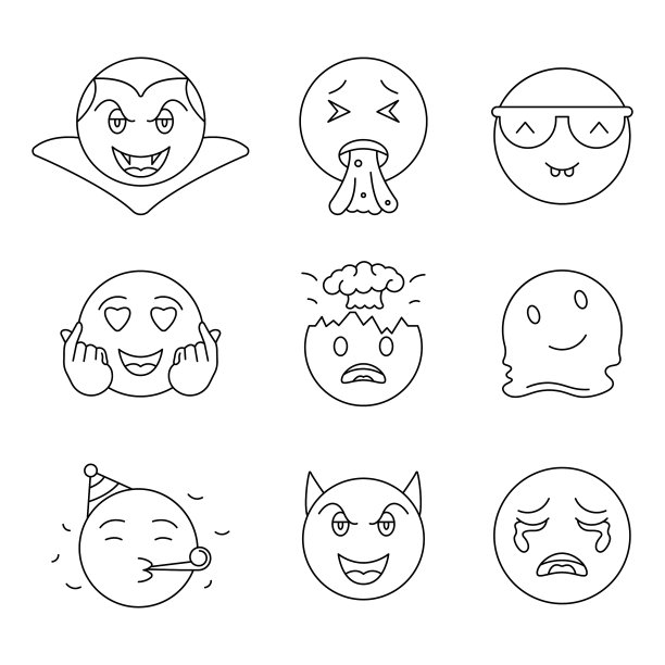 表情符号图标集矢量设计。图片下载