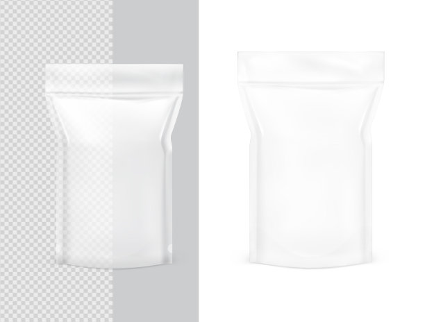 清晰站立袋隔离在白色和透明的背景。矢量插图。前视图。图片下载