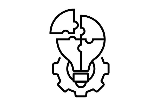 有效的解决方案图标。创意灯泡，拼图和齿轮的概念。线条图标样式。简单的矢量设计可编辑图片下载