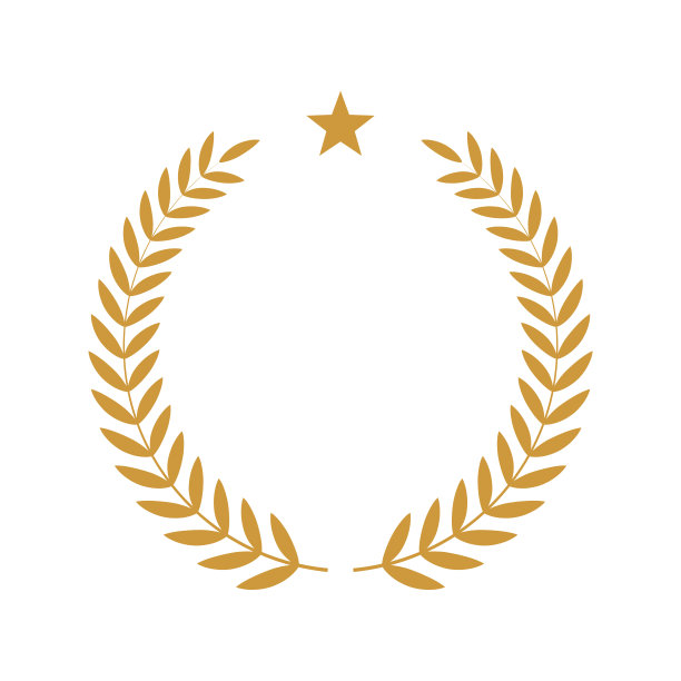 黄色月桂花环与星图标矢量插图。获奖者奖与树叶剪影，奖杯，金牌证书或生日祝贺仪式孤立在白色图片下载