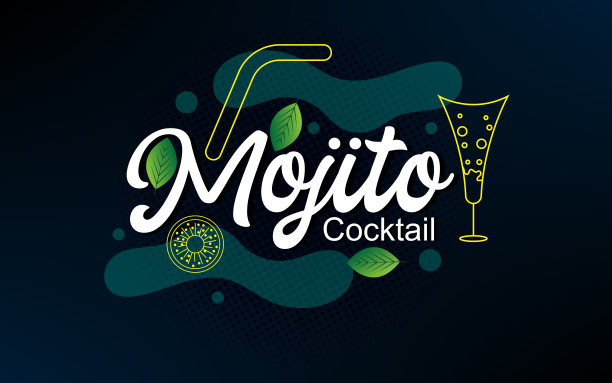 现代手绘字母标签酒精鸡尾酒莫吉托图片下载