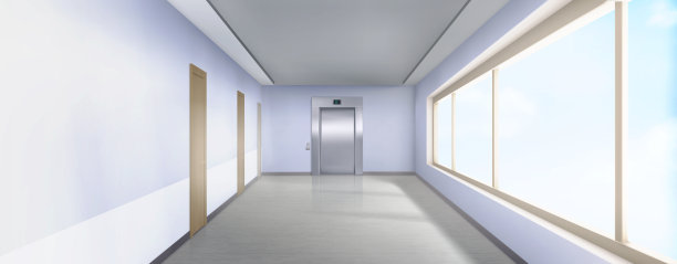 医院走廊内部设有电梯门图片下载