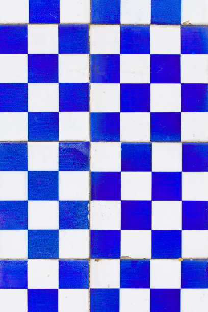 风化瓷砖图案蓝白，特写图片下载