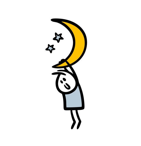 卡通男人手捧月亮在星空中畅游矢量插画图片下载