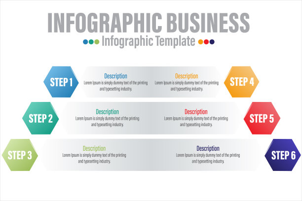 信息图设计模板与数字六个6个步骤，六个6个选项的演示信息图，时间线信息图，步骤或过程。矢量插图。图片下载