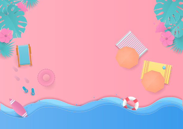 海浪和热带树木在海滩上粉红色的背景图片下载