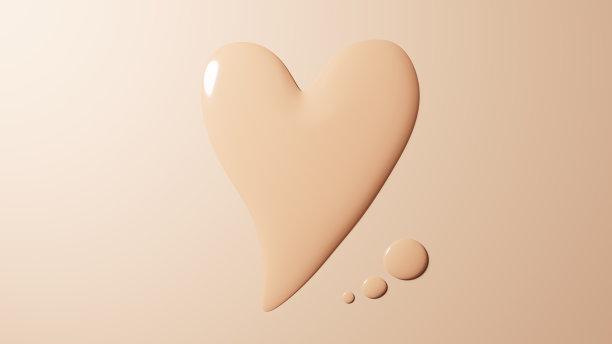 3 d演示。米色背景上的心形和圆形液体。(水平)图片下载