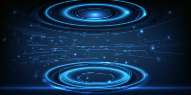 矢量插图数字高科技抽象蓝色未来的数字蓝色霓虹灯舞台或基座为数字技术广告艺术背景。图片下载