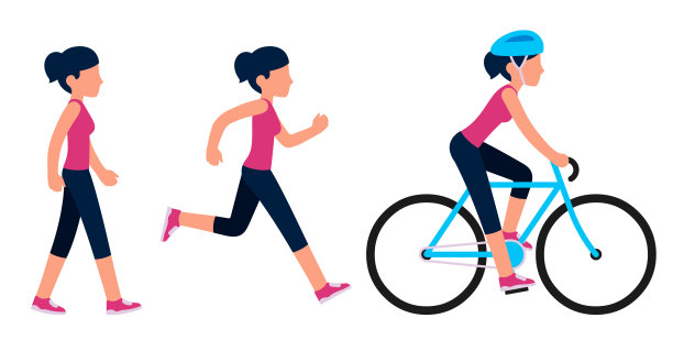 走路、跑步和骑自行车的女人图片下载