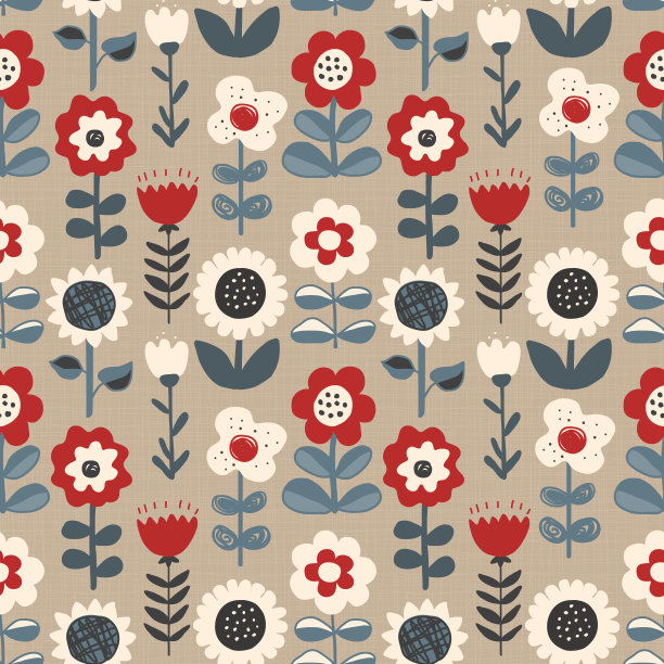 可爱的手绘花朵无缝图案。斯堪的纳维亚风格的托儿所或乡村背景。设计纺织品，问候，壁纸，包装纸，卡片，横幅。矢量图图片下载