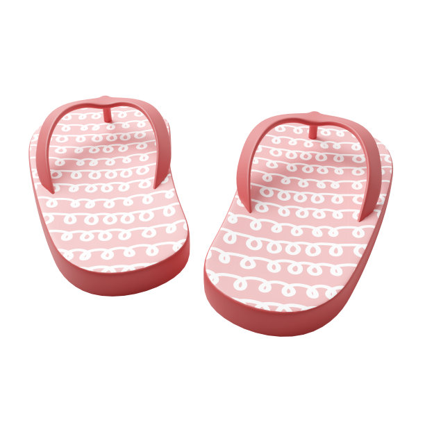 可爱的卡通风格的后视图粉红色人字拖凉鞋与涂鸦线条图案生活方式休闲时尚孤立的白色背景与剪辑路径3d渲染插图图片下载